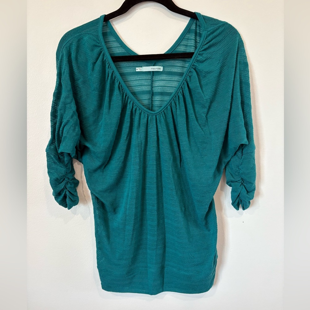 Teal Ruched Sleeve Top